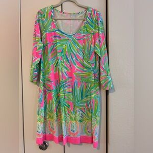 Lilly Pulitzer Pink and Green Leaf Print dress pima cotton
